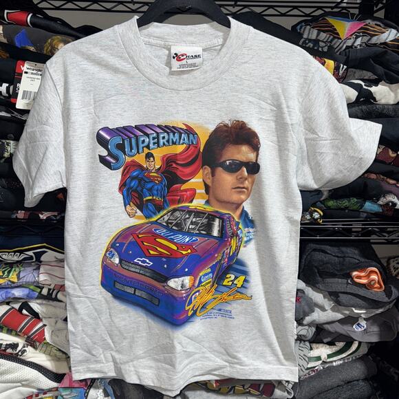 Vintage 1999 Jeff Gordon Superman Gray Kids Shirt Size Large - Picture 1 of 5